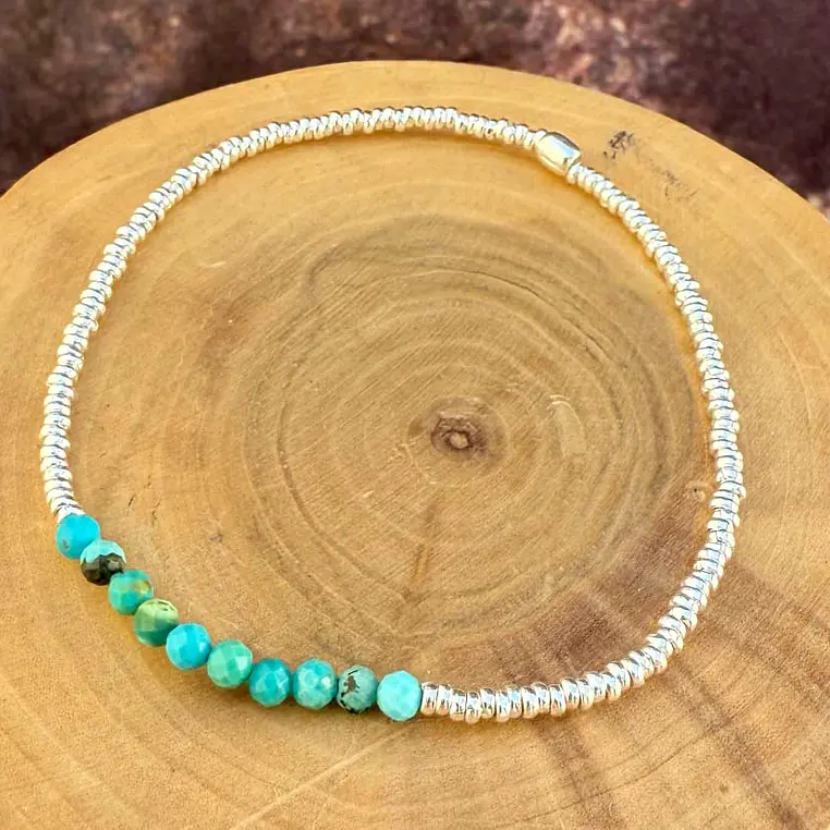 Pulsera elástica de mostacillas de plata 1000 y piedras 4