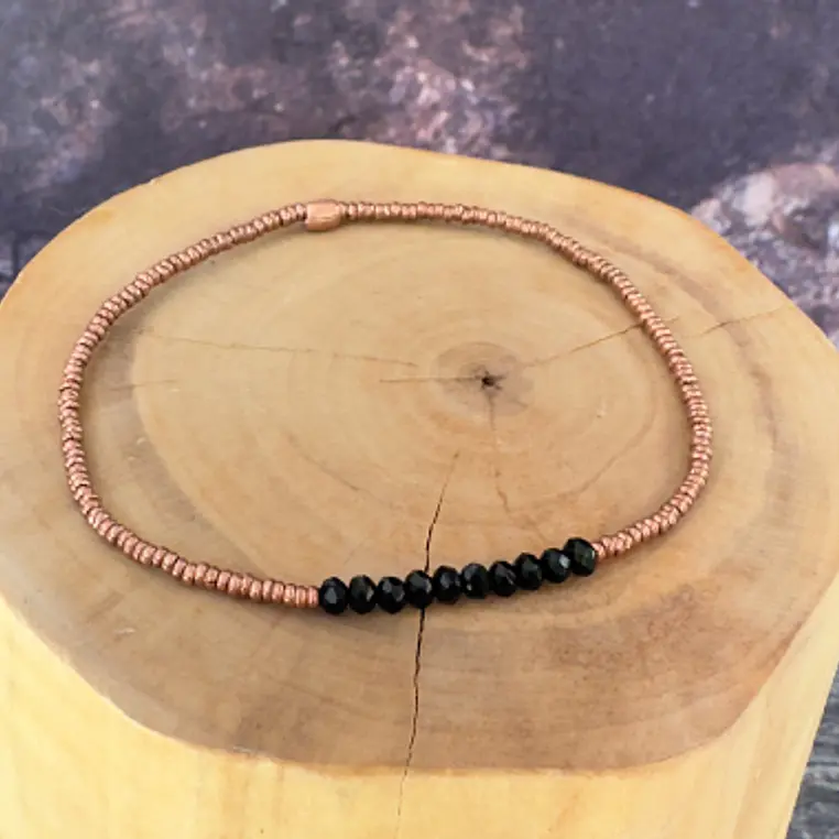 Pulsera elástica de mostacillas de Cobre y Piedras 3