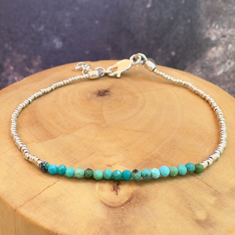 Pulsera con Broche Ajustable, Mostacillas de Plata 1000 y Piedras 6