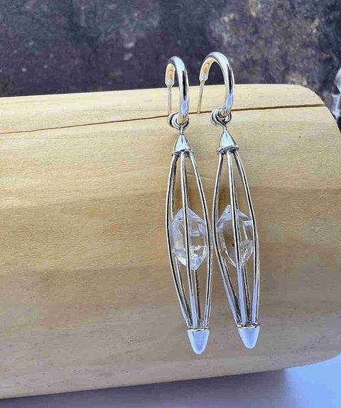 Aros Jaulita de Plata 950 y Cuarzo Diamante o Herkimer