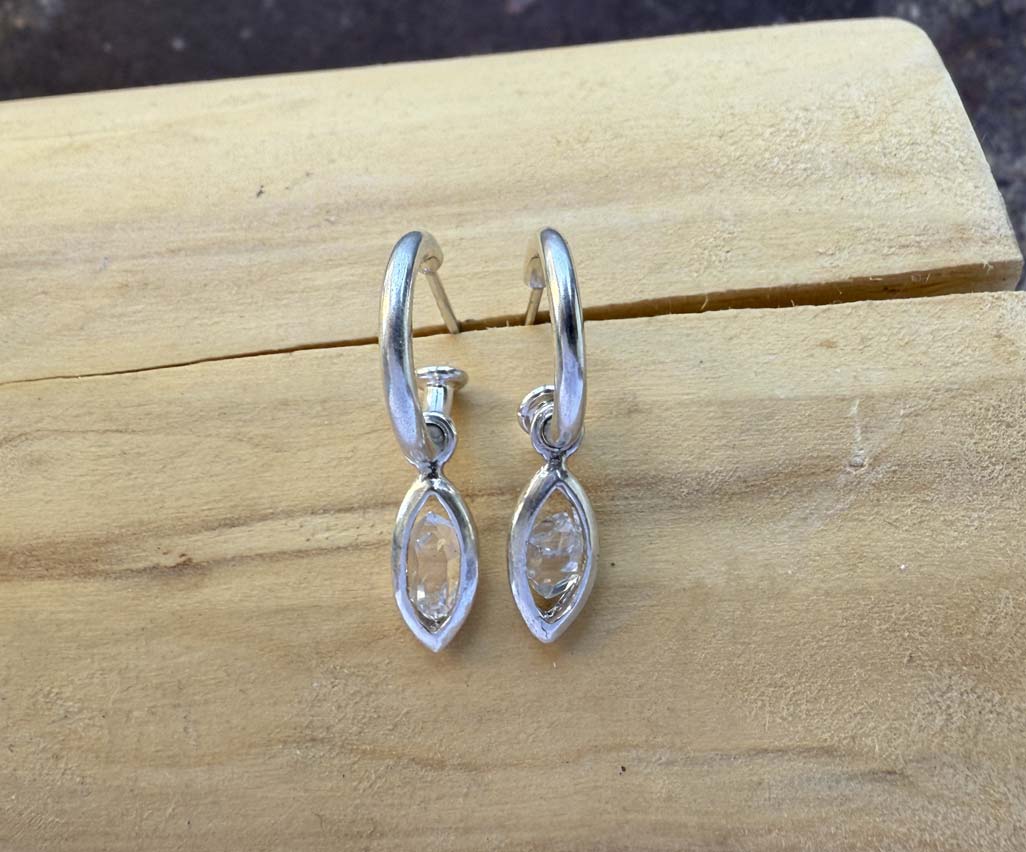 Aros Argolla y Ojiva 1cm Plata 950 con Cuarzo Diamante o Herkimer 1