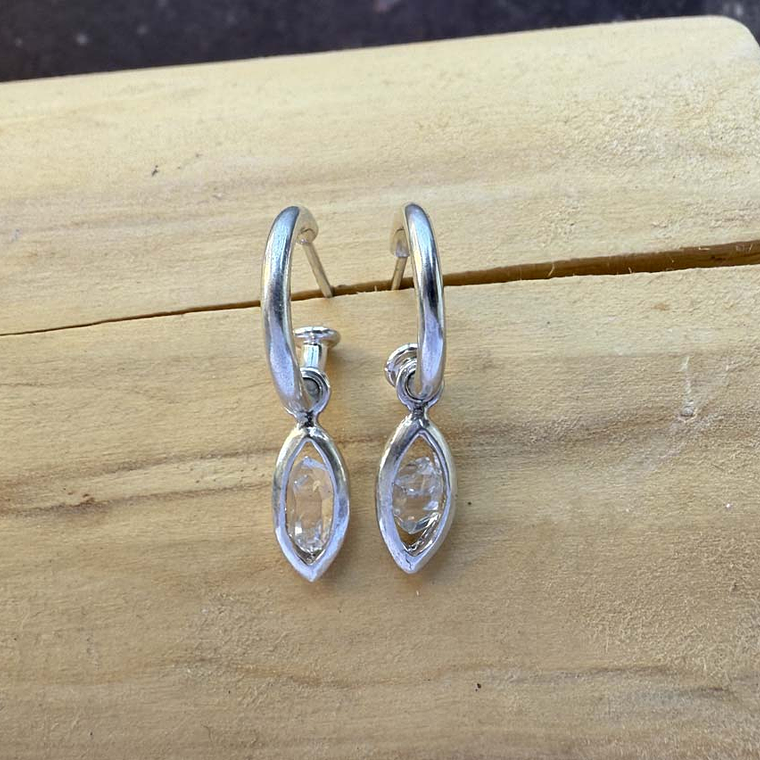 Aros Argolla y Ojiva 1cm Plata 950 con Cuarzo Diamante o Herkimer 1