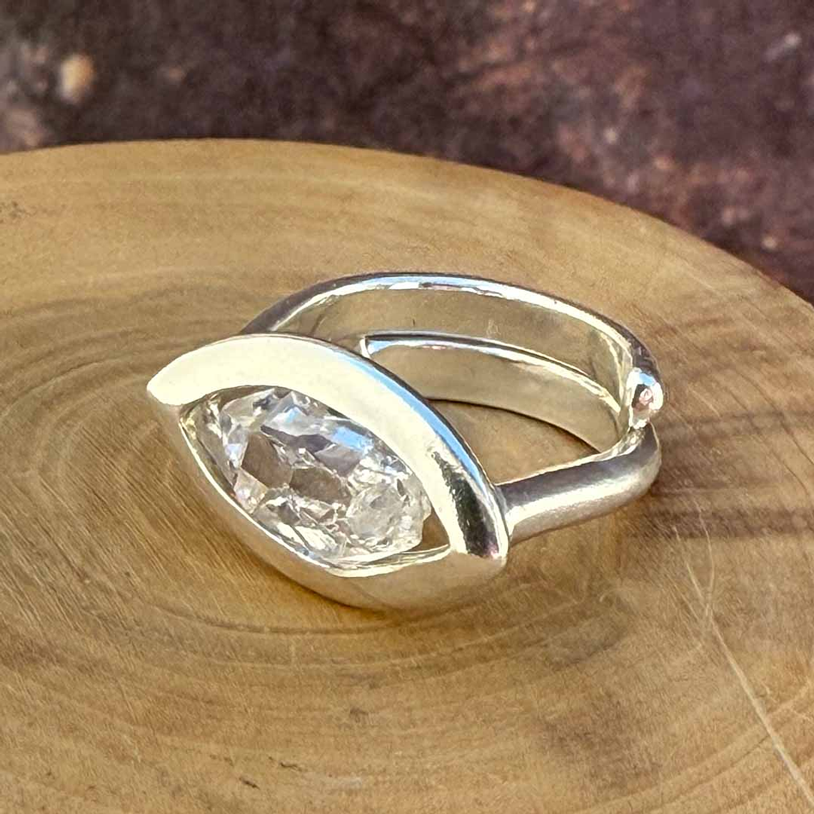 Anillo Ajustable de Plata 950 con Cuarzo Diamante o Herkimer 1