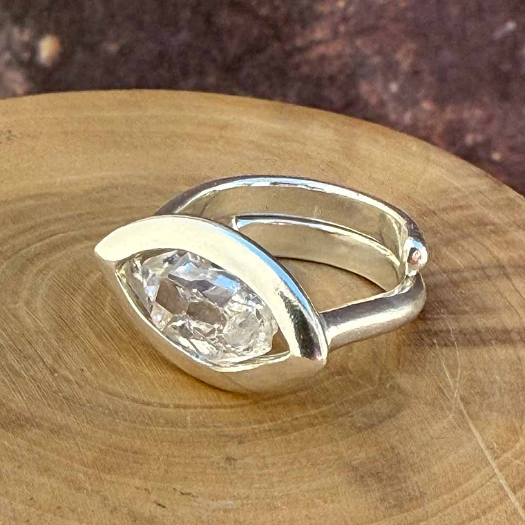 Anillo Ajustable de Plata 950 con Cuarzo Diamante o Herkimer 1