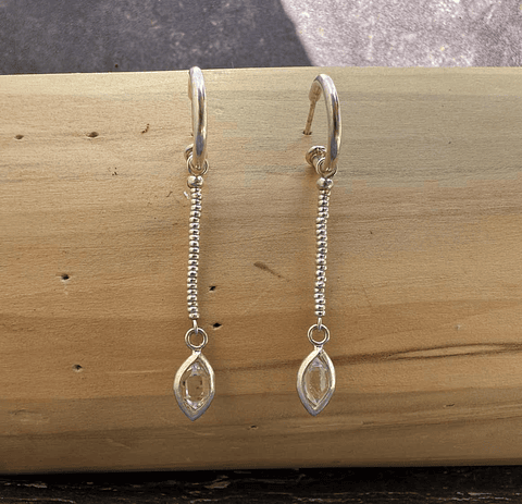 Aros Argolla y Ojiva de Plata 950 con Piedra Herkimer de 2 cms y Mostacillas de Plata 1000