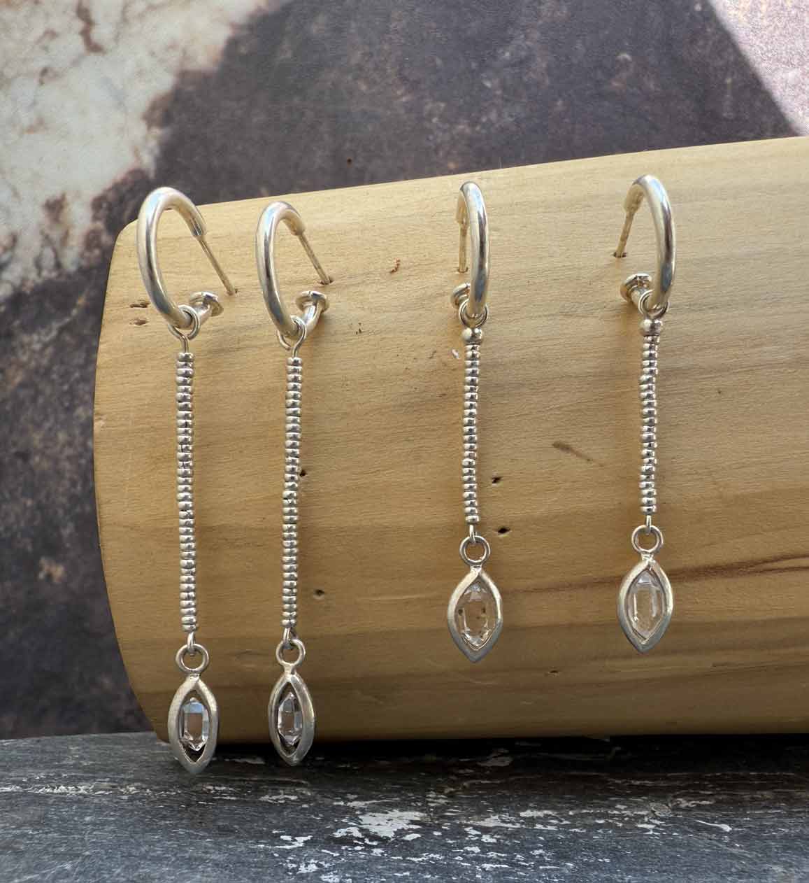 Aros Argolla y Ojiva de Plata 950 con Piedra Herkimer de 2 cms y Mostacillas de Plata 1000 3
