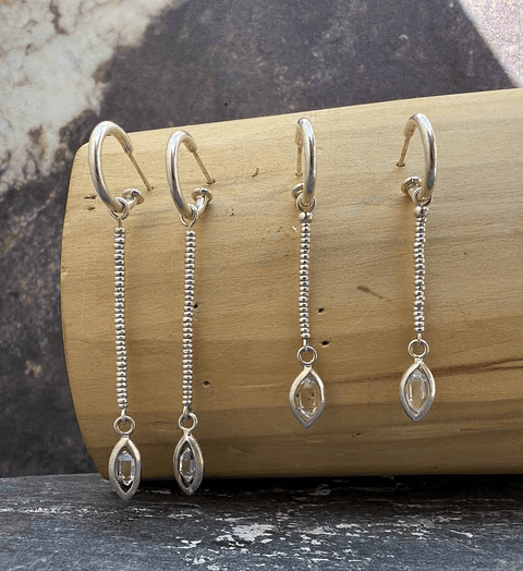 Aros Argolla y Ojiva de Plata 950 con Piedra Herkimer de 2 cms y Mostacillas de Plata 1000