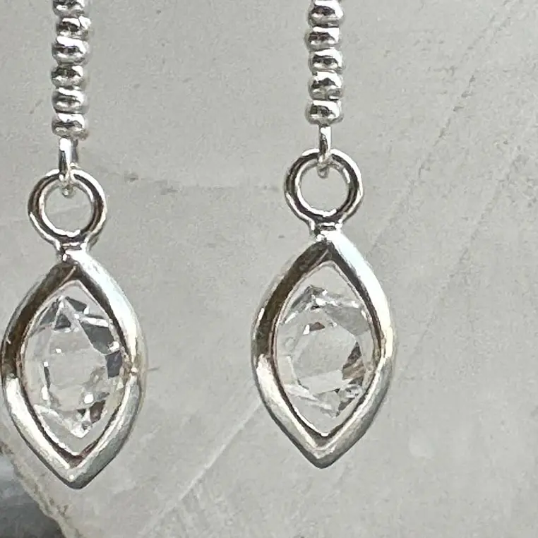 Aros con Cuarzo Diamante Herkimer de Plata 1000, Plata 950 y Cobre  5cms 2