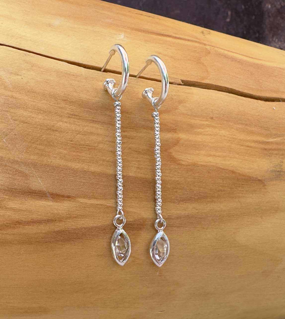 Aros Argolla de 3 cm y Ojiva de Plata 950 y Cuarzo Diamante Herkimer y Mostacillas de Plata 1000 1