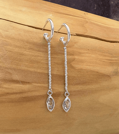 Aros Argolla de 3 cm y Ojiva de Plata 950 y Cuarzo Diamante Herkimer y Mostacillas de Plata 1000