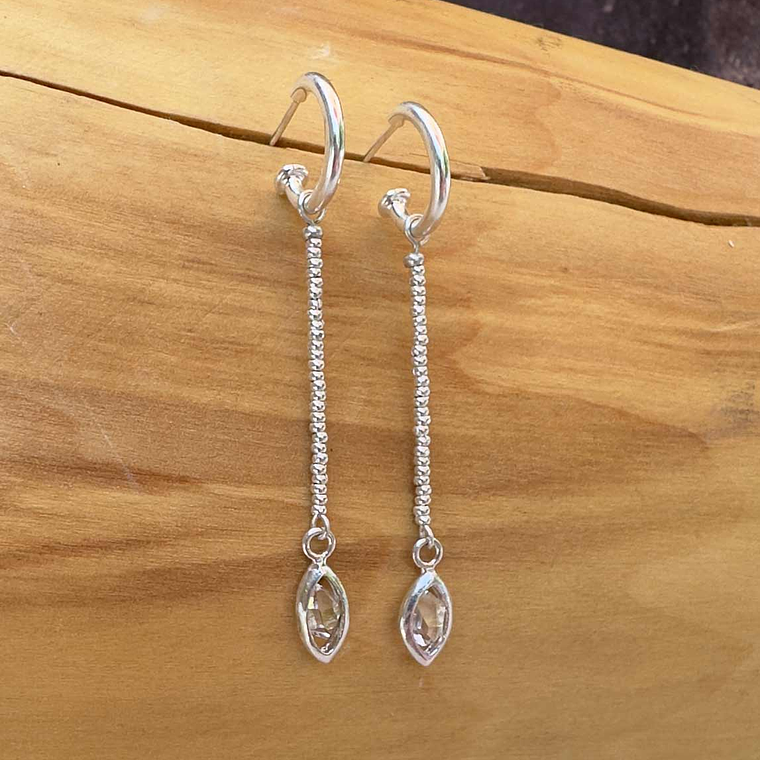 Aros Argolla de 3 cm y Ojiva de Plata 950 y Cuarzo Diamante Herkimer y Mostacillas de Plata 1000 1