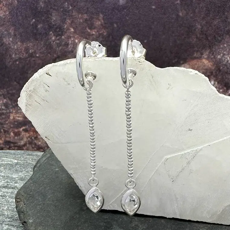 Aros con  Cuarzo Diamante Herkimer de Plata 1000 y Plata 950 6cms 2