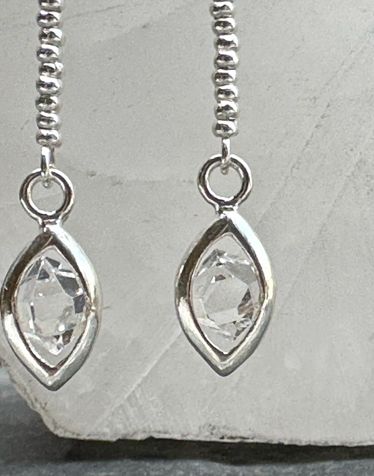 Aros Argolla de 3 cm y Ojiva de Plata 950 y Cuarzo Diamante Herkimer y Mostacillas de Plata 1000 3