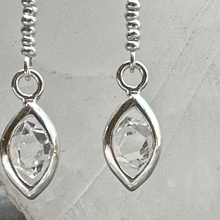 Aros Argolla de 3 cm y Ojiva de Plata 950 y Cuarzo Diamante Herkimer y Mostacillas de Plata 1000 3