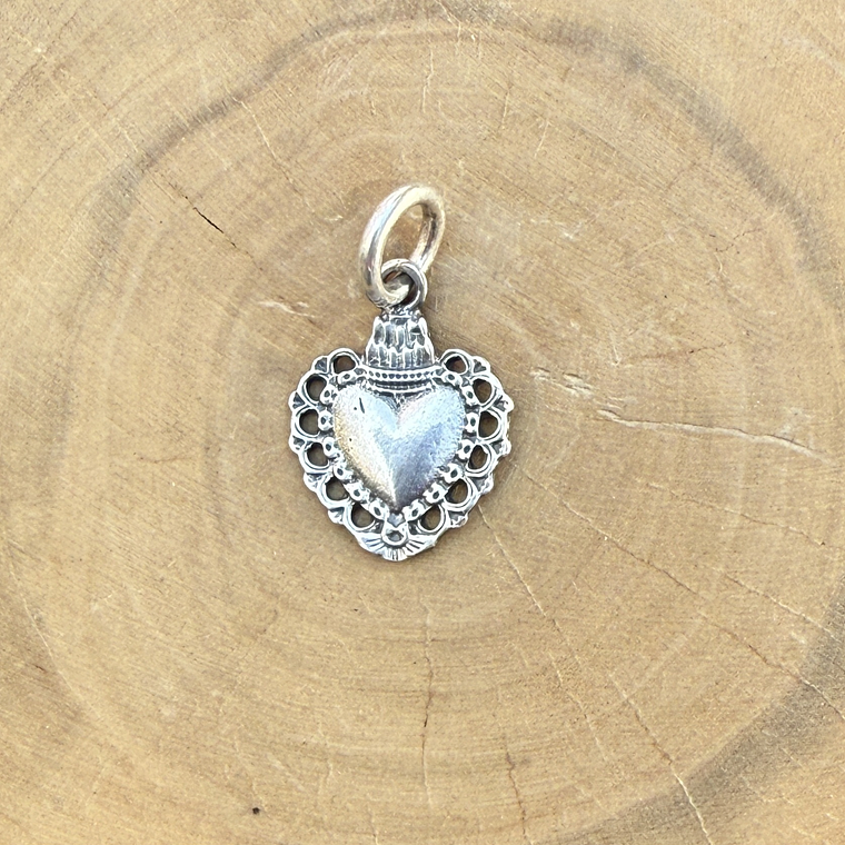 Medalla Corazón con Corona y Vuelos de Plata 950 1