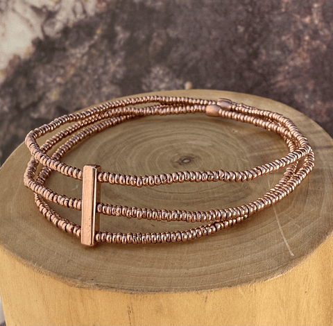 Pulsera Elástica de 3 Hileras de Mostacillas de Cobre