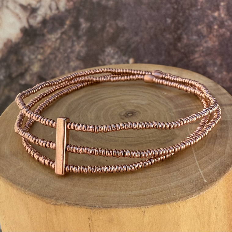 Pulsera Elástica de 3 Hileras de Mostacillas de Cobre 1