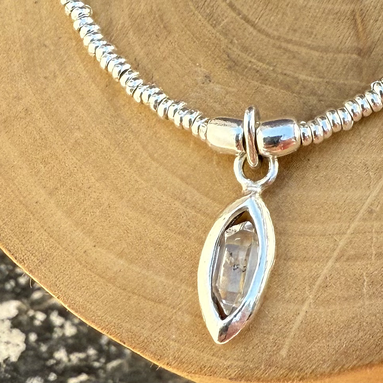 Pulsera Elástica de Mostacillas de Plata 1000 y Herkimer de 1.5cms con Plata 950 2