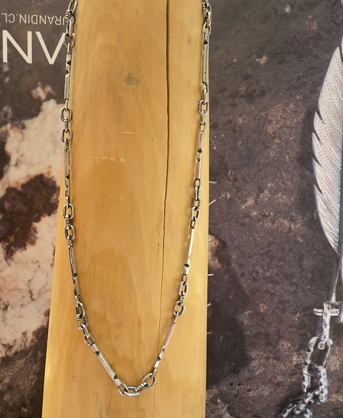 V Cadena de Plata 950 de Palitos de Alambre Cuadrado GRUESOS con Zurcos en Forma de Triángulo