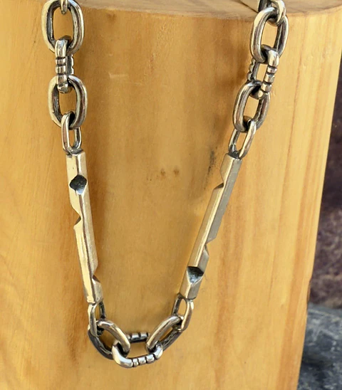 V Cadena de Plata 950 de Palitos de Alambre Cuadrado GRUESOS con Zurcos en Forma de Triángulo