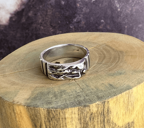 Anillo con Textura de Piedra y Canales de Plata 950