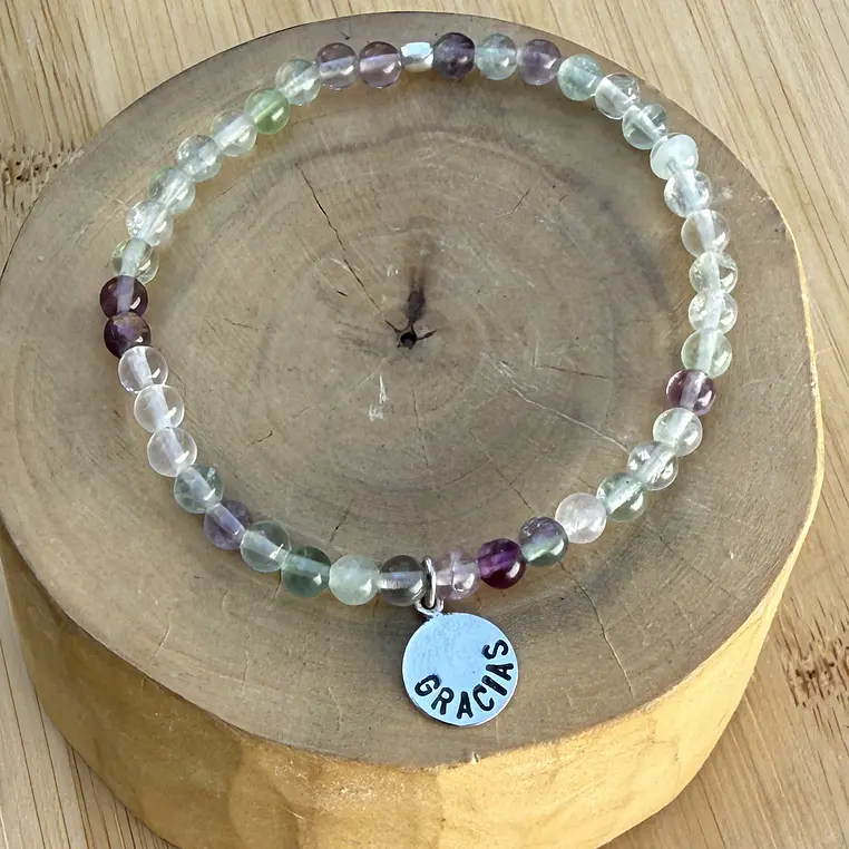 Pulsera elástica Gracias de Plata 950 con mostacillas de piedras 3