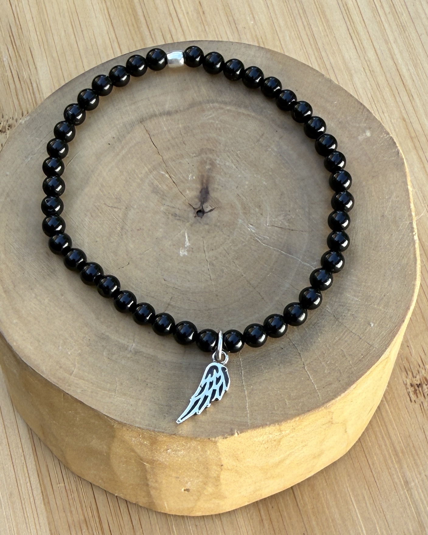Pulsera elástica Alita de plata 950 con mostacillas de piedras 3