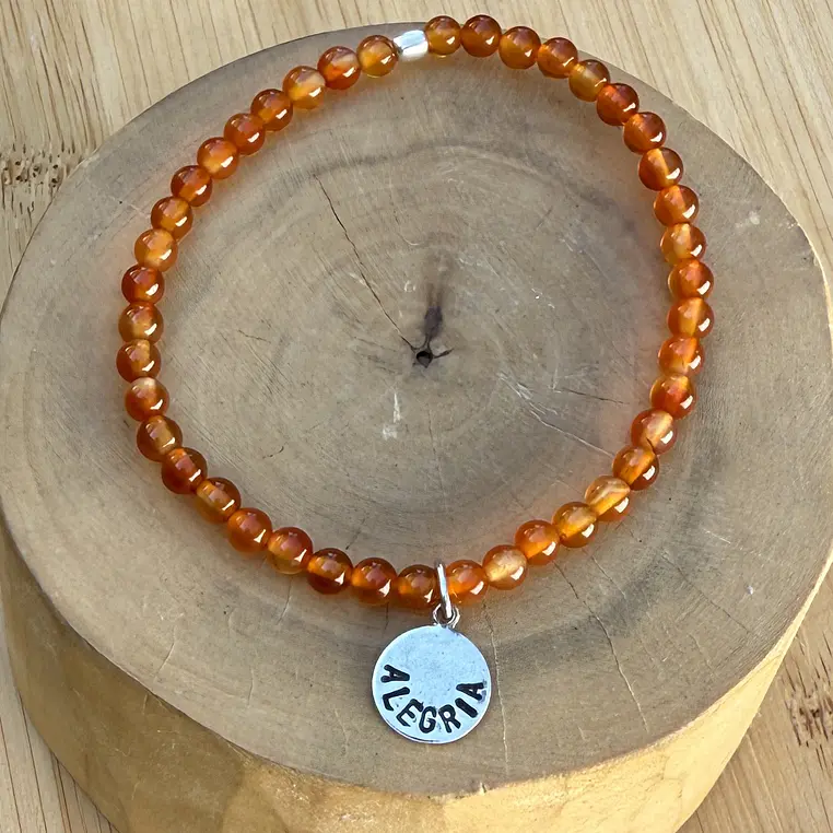 Pulsera elástica con medalla Alegría de  Plata 950 con mostacillas de piedras  2