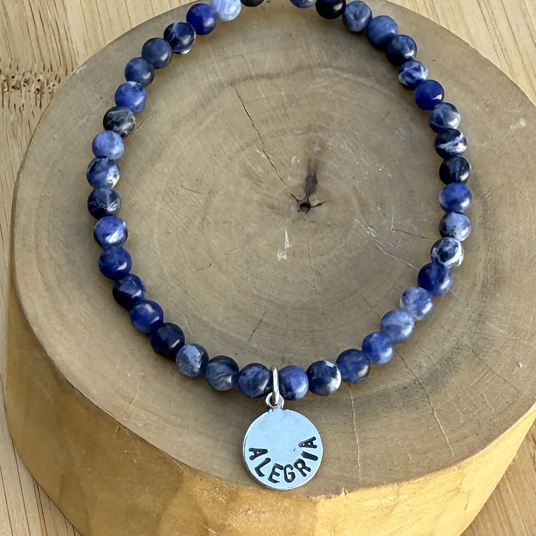 Pulsera elástica con medalla Alegría de  Plata 950 con mostacillas de piedras  1