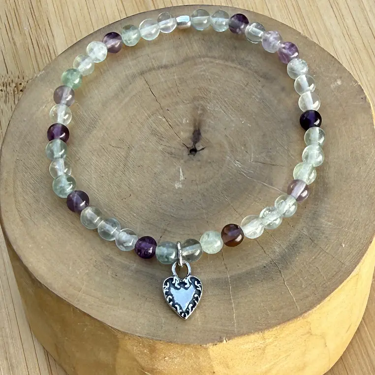 Pulsera elástica  Corazón Raíz de plata 950 con mostacillas de piedras  1