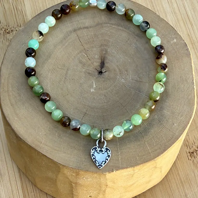 Pulsera elástica  Corazón Raíz de plata 950 con mostacillas de piedras  3