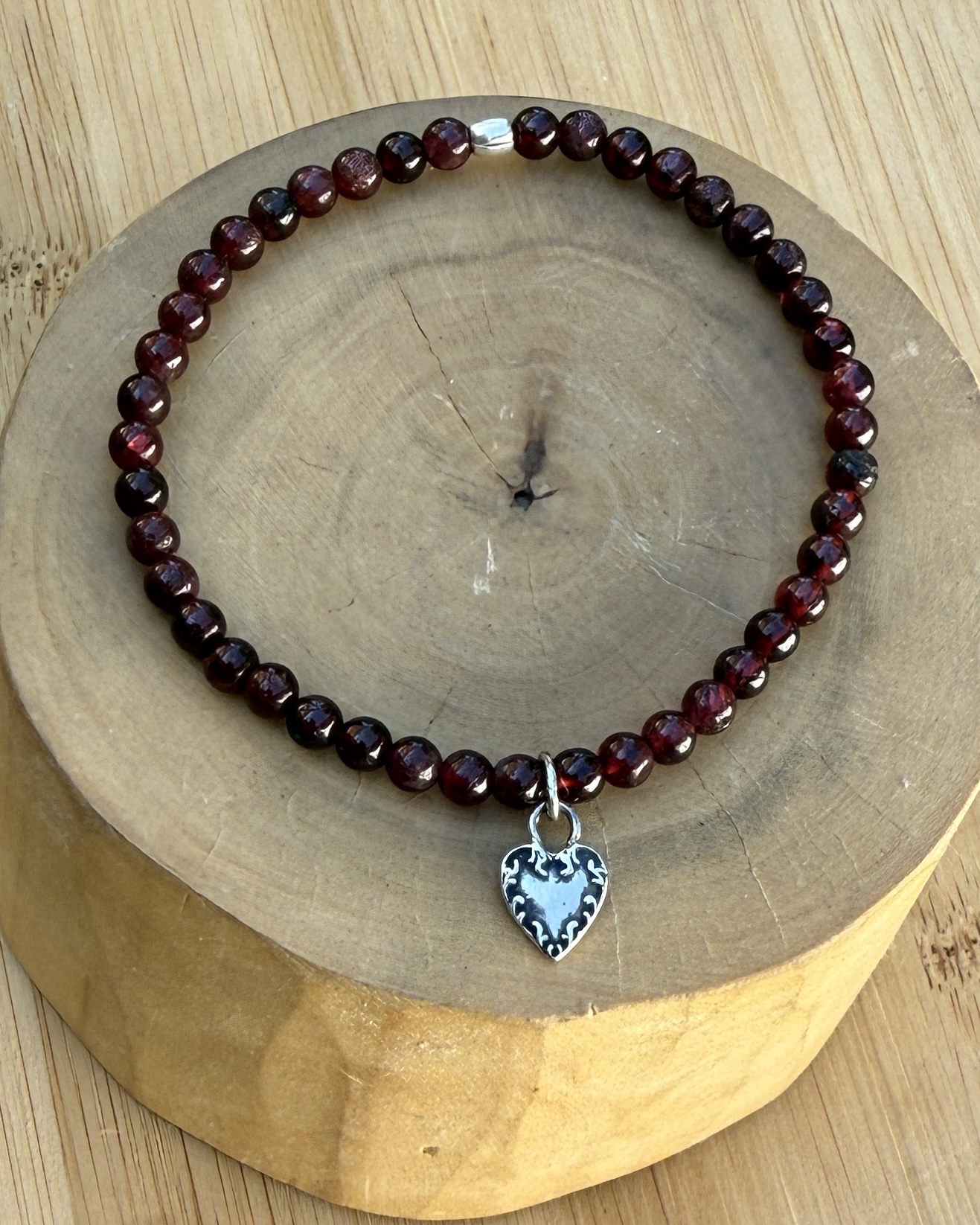 Pulsera Elástica Medalla Corazón Candado Plata 950 con Mostacillas de Piedras  1