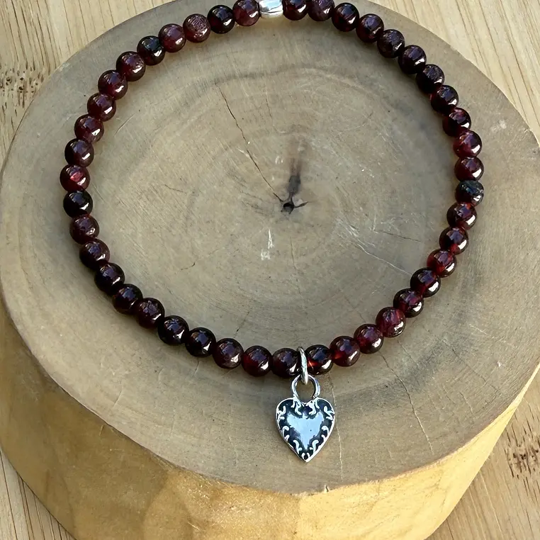 Pulsera elástica  Corazón Raíz de plata 950 con mostacillas de piedras  4