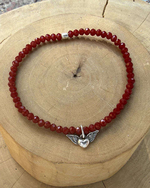 Pulsera Elástica Medalla con Alas Plata 950 con Mostacillas de Piedras 