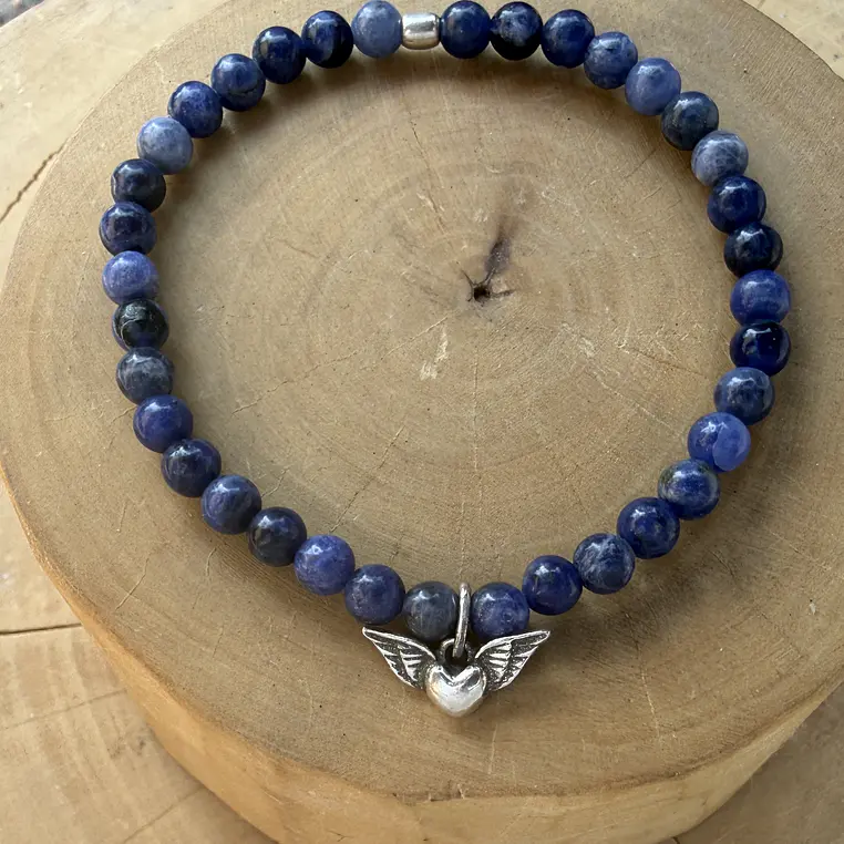 Pulsera elástica Corazón con Alas de  plata 950 y piedras  2
