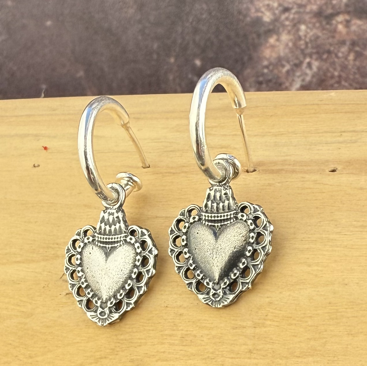 Aros argolla Medalla Corazón Coronado Plata 950 1