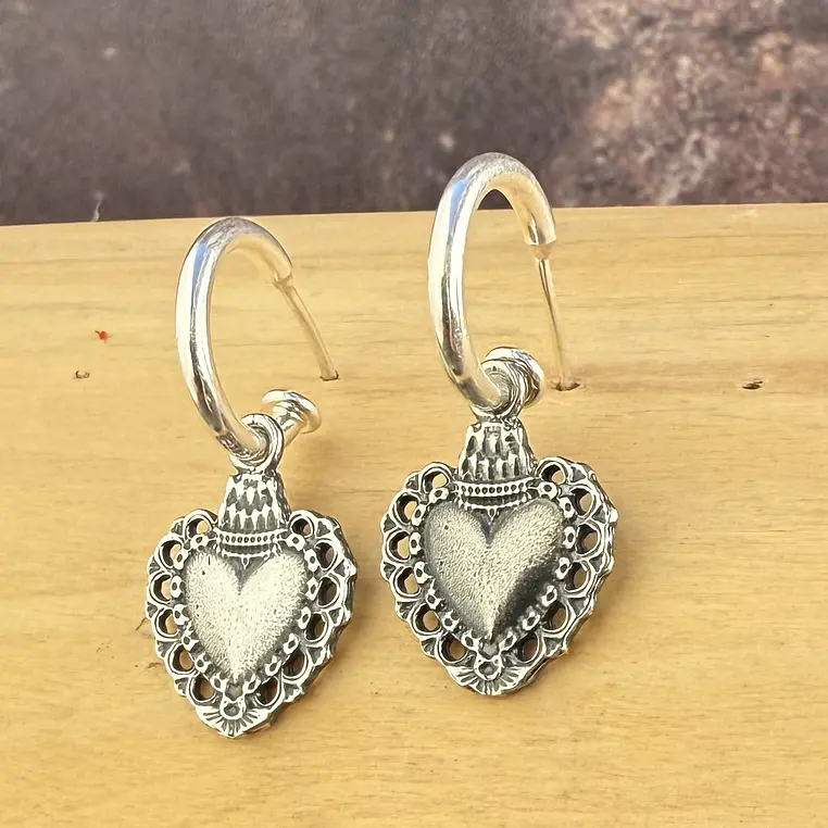 Aros con Corazón Coronado Plata 950 1