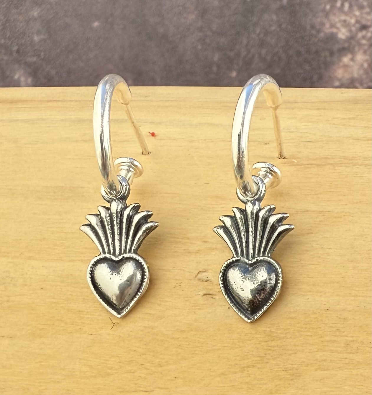 Aros argolla Medalla Corazón Plantita Plata 950 1