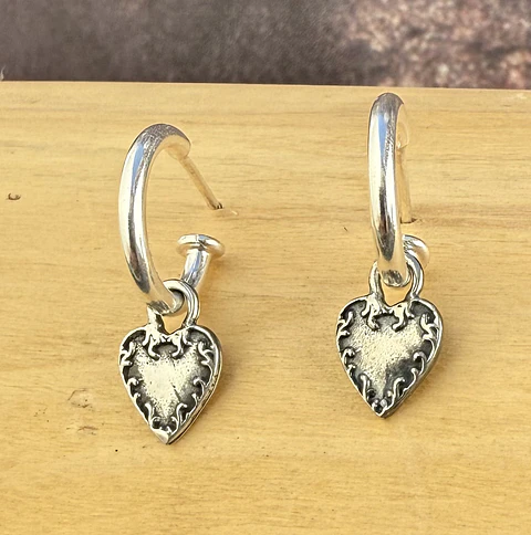 Aros argolla Medalla Corazón Raíz Plata 950