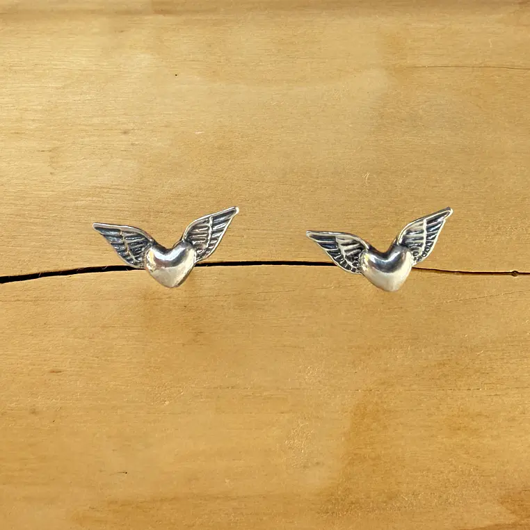 Aros Corazón con Alas de Plata 950 1