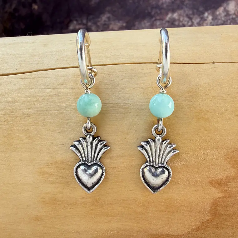 Aros Corazón plantita plata 950 y piedras  1