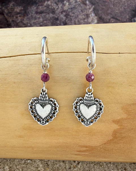 Aros argolla Corazón coronado plata 950 y piedras 