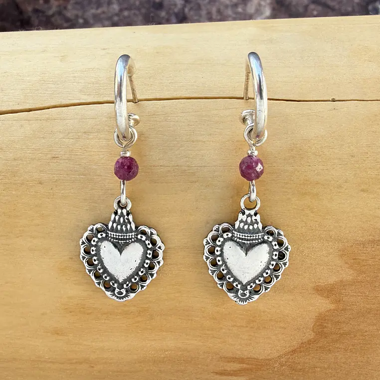 Aros Corazón coronado plata 950 y piedras  2