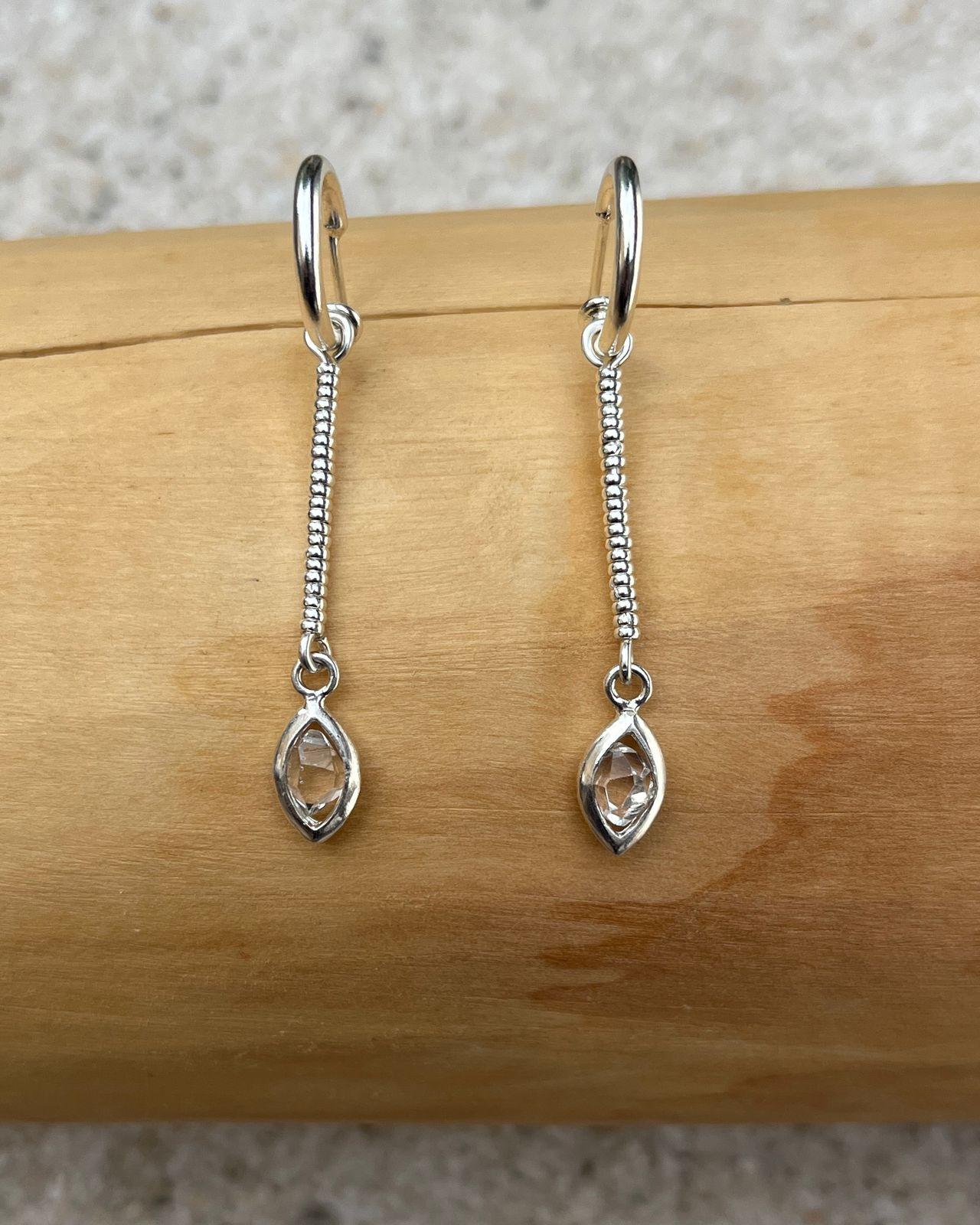 Aros Argolla y Ojiva de Plata 950 con Piedra Herkimer de 2 cms y Mostacillas de Plata 1000 1