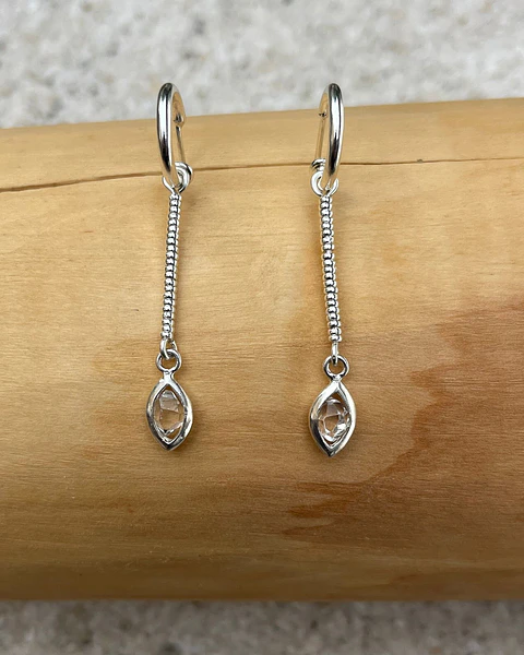 Aros Argolla y Ojiva de Plata 950 con Piedra Herkimer de 2 cms y Mostacillas de Plata 1000