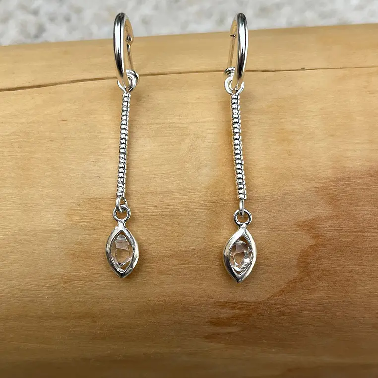 Aros con Cuarzo Diamante Herkimer de Plata 1000, Plata 950 y Cobre  5cms 1