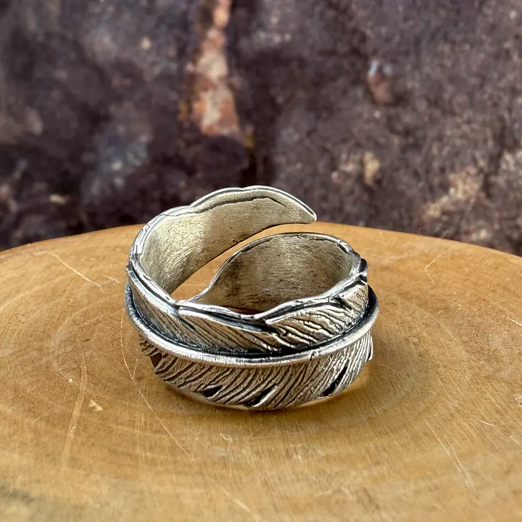 U Anillo Pluma Ajustable de Plata 950 2