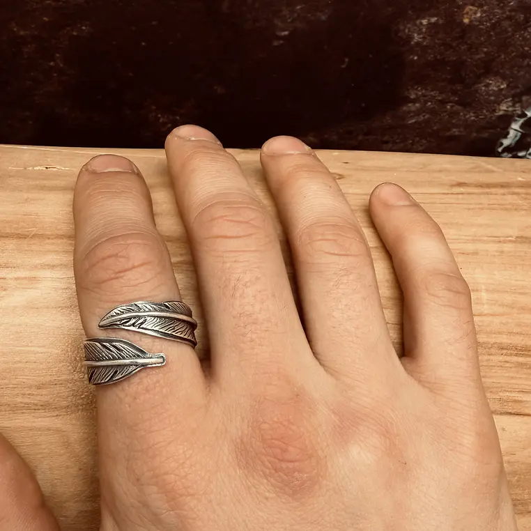 U Anillo Pluma Ajustable de Plata 950 3