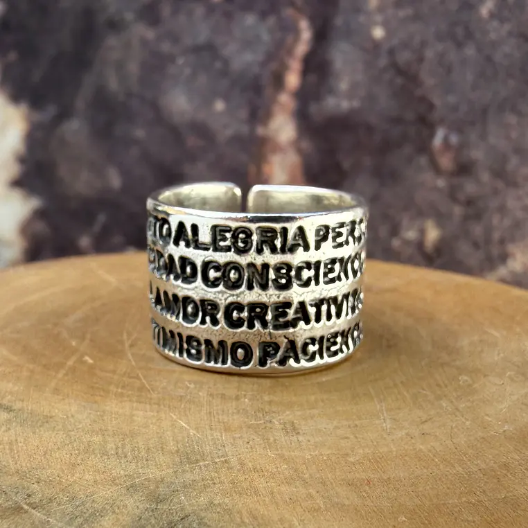 U Anillo con 16 Palabras positivas de plata 950  1