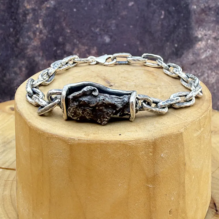Pulsera de cadena gruesa de plata 950 con Meteorito de Sykhote-Alin 1